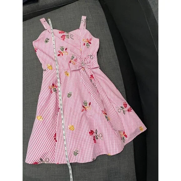 Vintage Y2K Rare Editions Pink White Gingham Fit and Flare Embroidered Dress - Picture 10 of 11